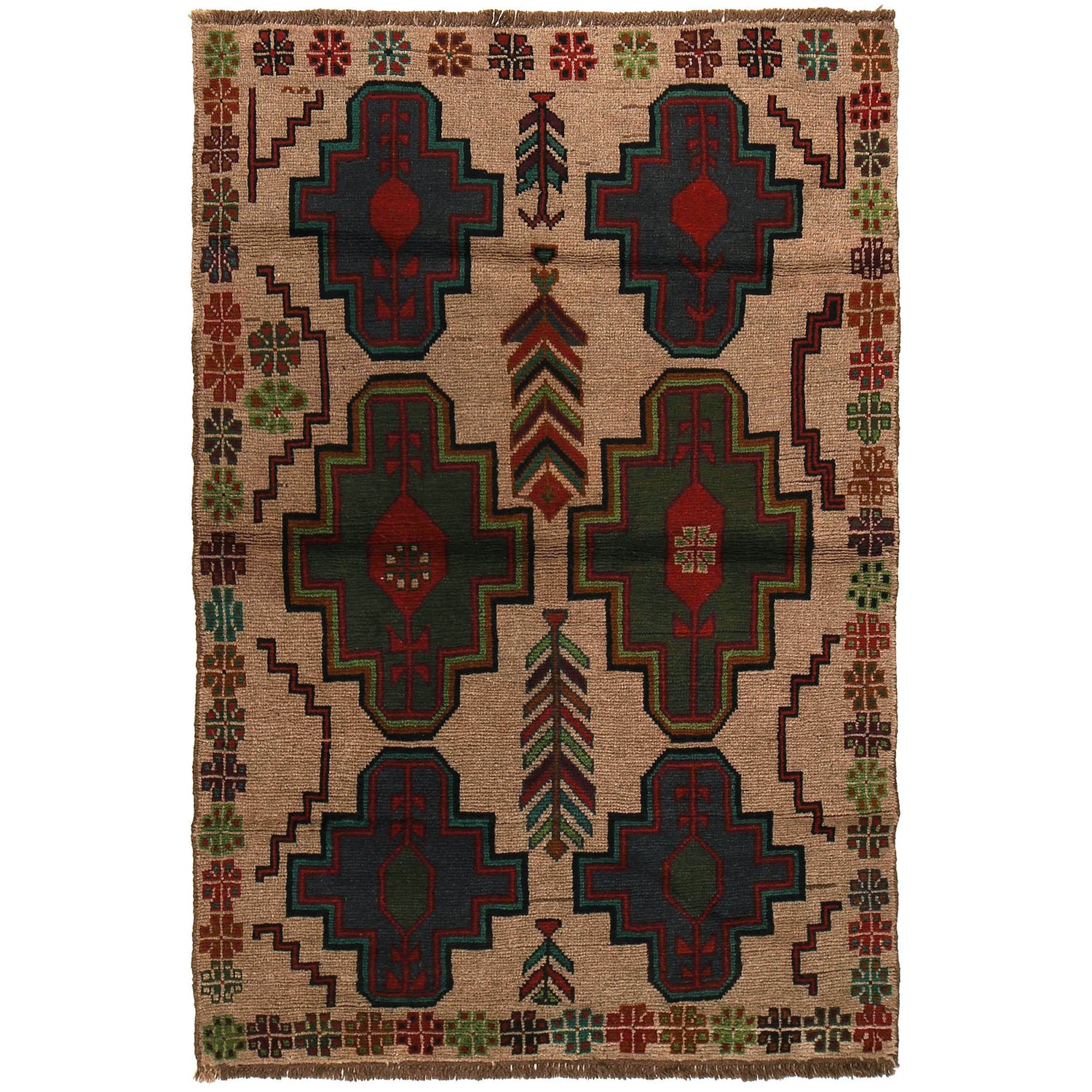 Tan Color Baluchi Rug 4' 0" x 6' 2" ft / 123 x 188 cm - No. W27273
