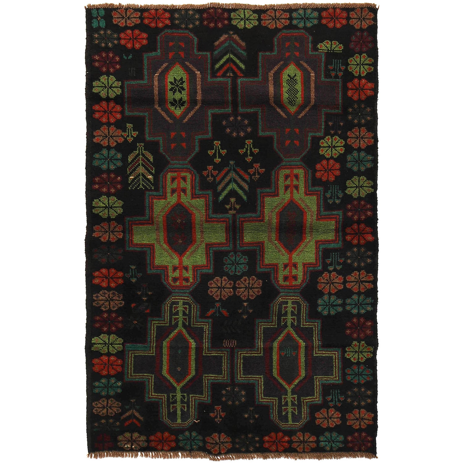Black Color Baluchi Rug 4' 2" x 6' 5" ft / 126 x 196 cm - No. W27274