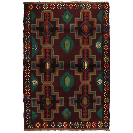 Dark Purple Color Baluchi Rug 4' 4" x 6' 4" ft / 132 x 194 cm - No. W27275