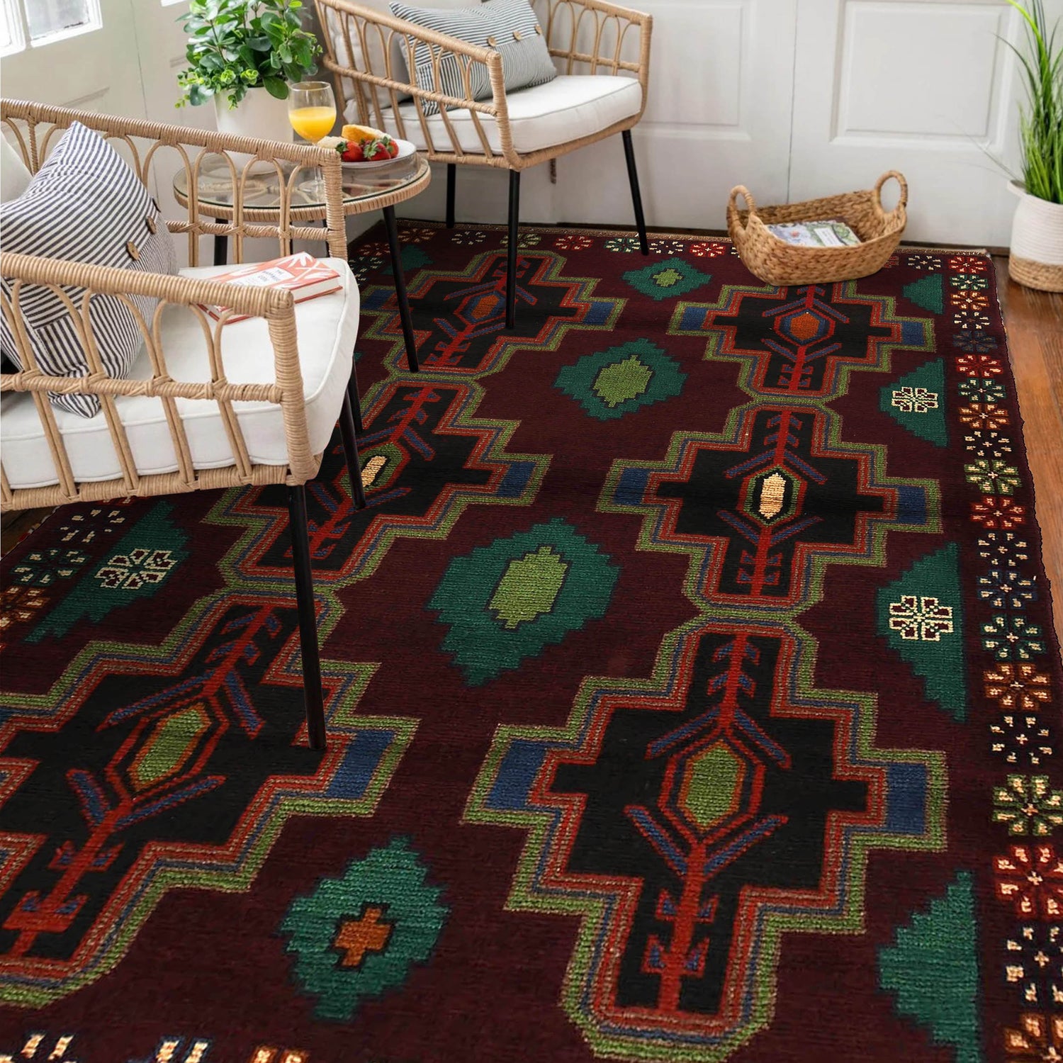 Dark Purple Color Baluchi Rug 4' 4" x 6' 4" ft / 132 x 194 cm - No. W27275