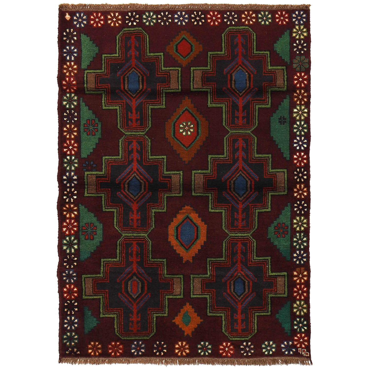 Dark Purple Color Baluchi Rug 4' 4" x 6' 1" ft / 132 x 186 cm - No. W27276