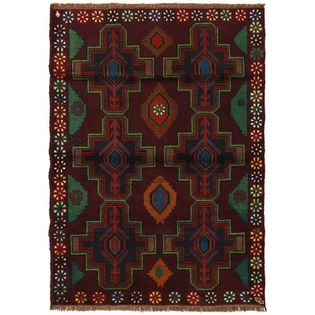 Dark Purple Color Baluchi Rug 4' 4" x 6' 1" ft / 132 x 186 cm - No. W27276