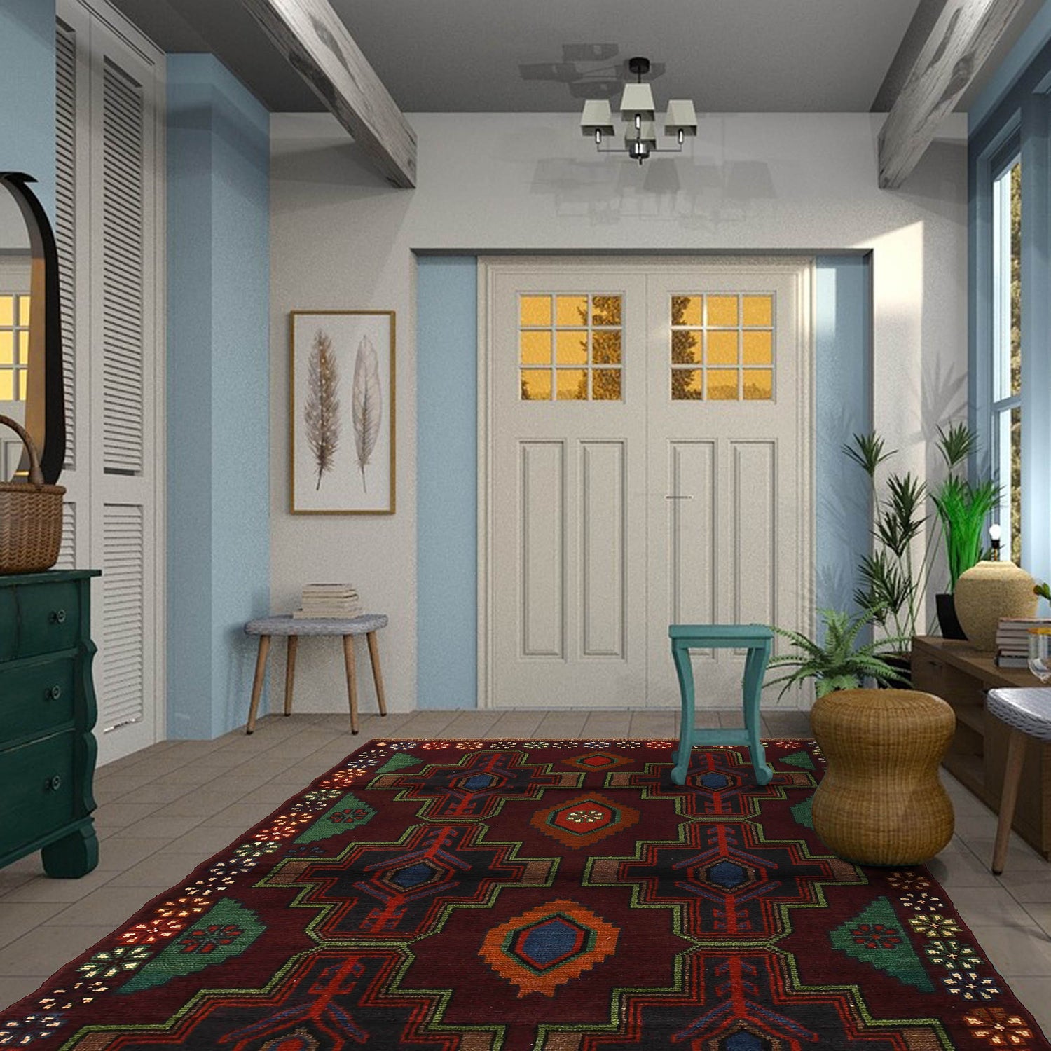 Dark Purple Color Baluchi Rug 4' 4" x 6' 1" ft / 132 x 186 cm - No. W27276