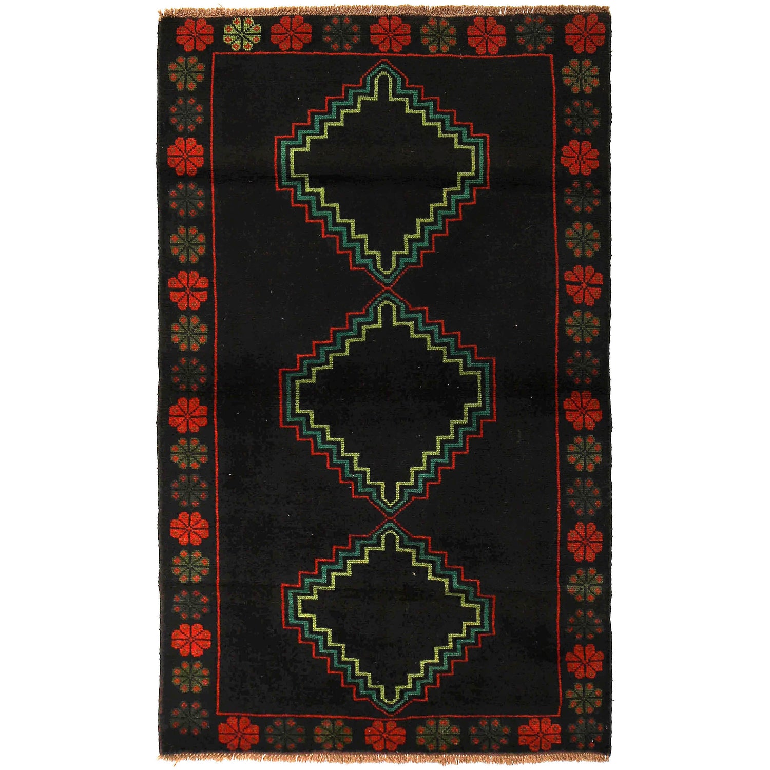 Black Color Baluchi Rug 4' 0" x 6' 9" ft / 122 x 206 cm - No. W27277