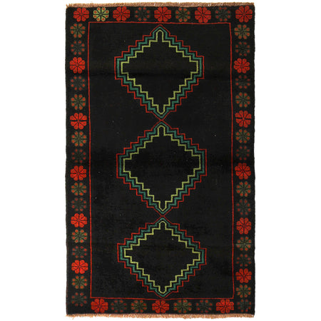 Black Color Baluchi Rug 4' 0" x 6' 9" ft / 122 x 206 cm - No. W27277