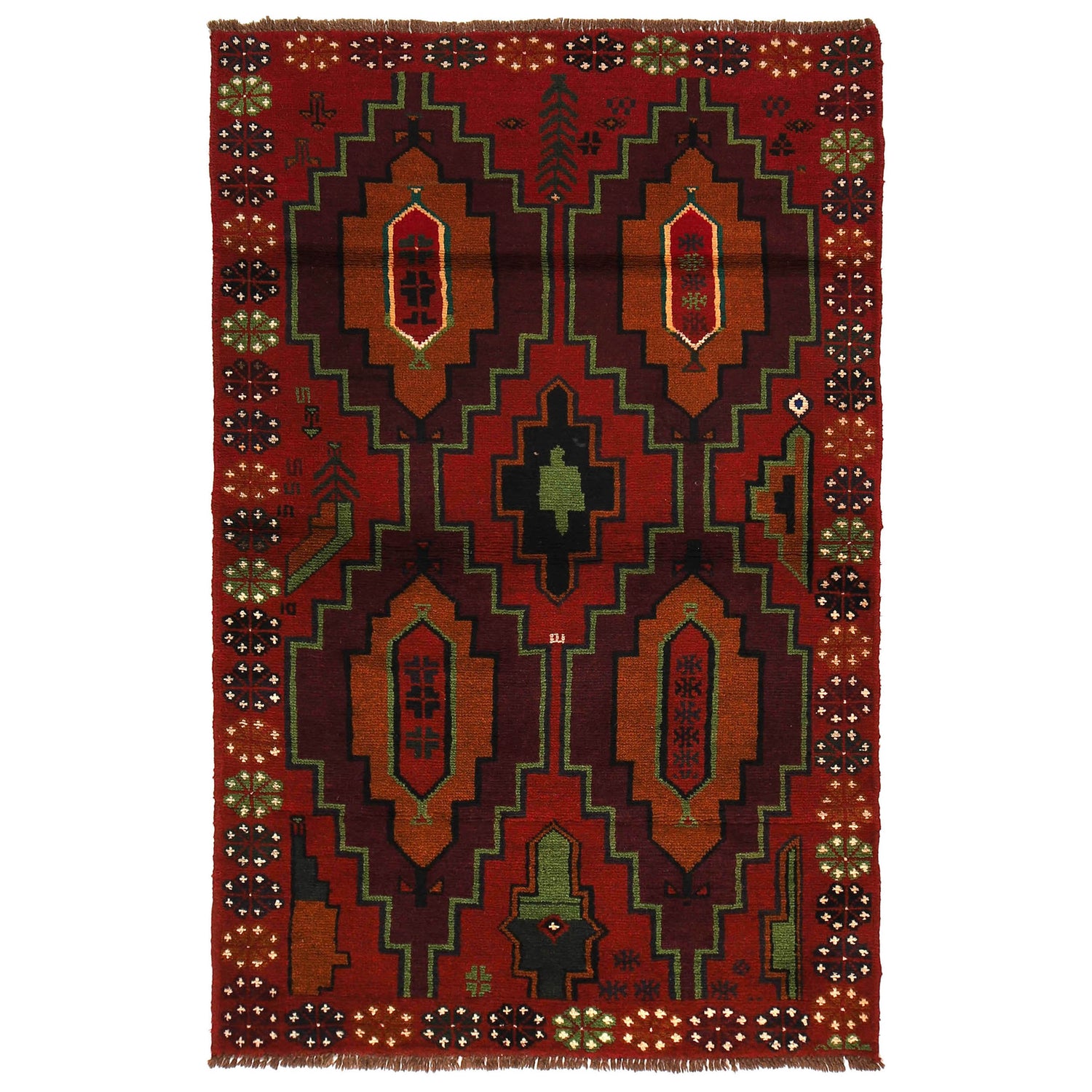 Handmade Balochi Rug 4' 0" x 6' 6" ft / 122 x 199 cm - No. W27280