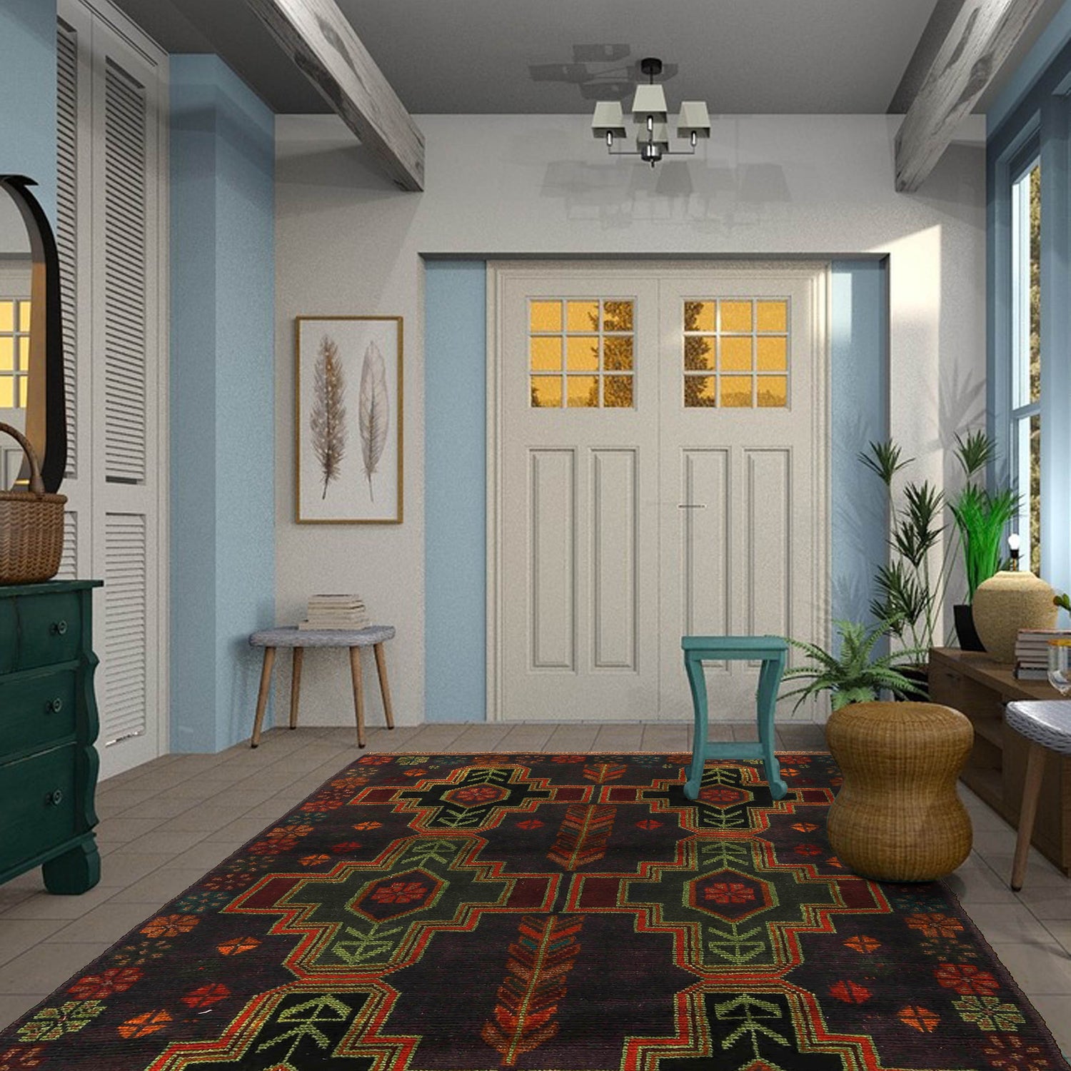 Handmade Balochi Rug 4' 1" x 6' 3" ft / 124 x 191 cm - No. W27333