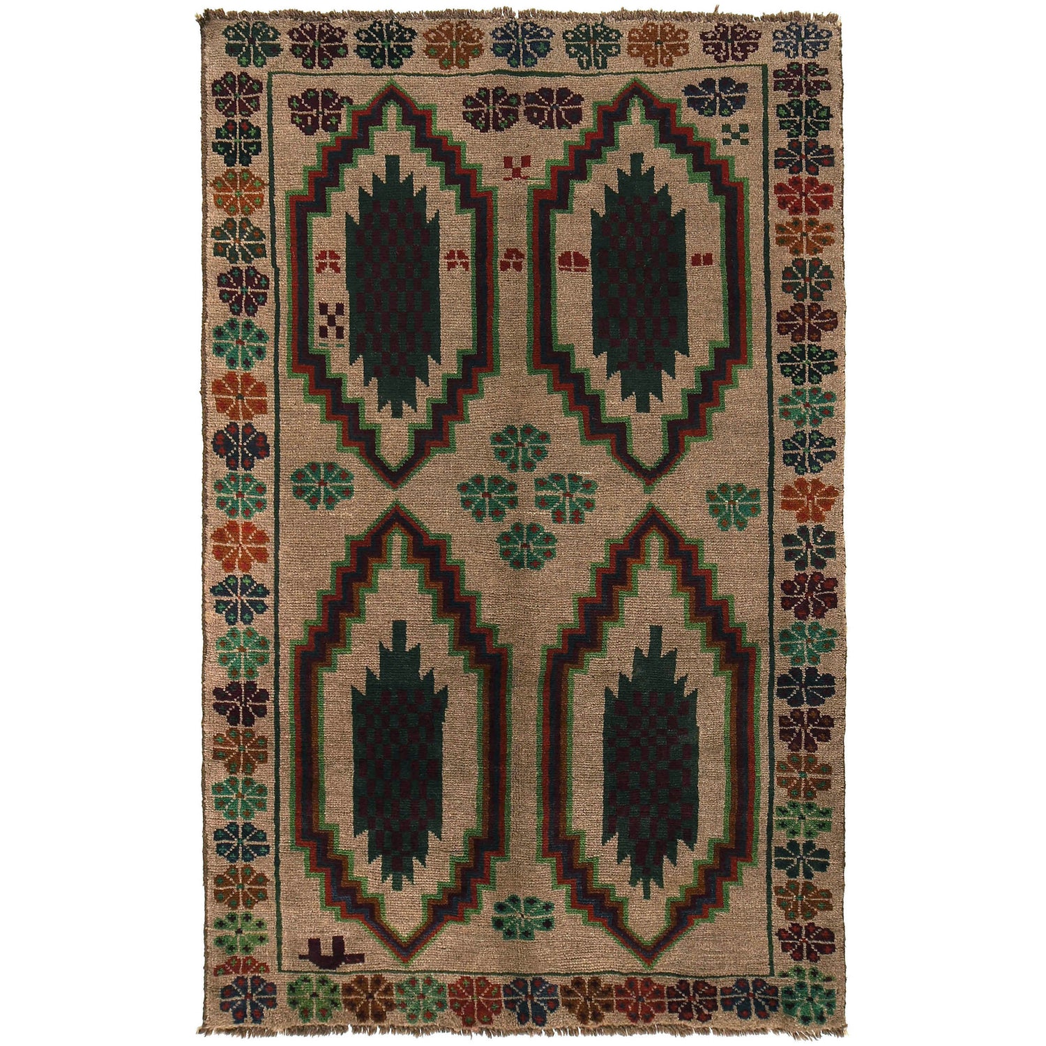 Handmade Balochi Rug 4' 0" x 6' 7" ft / 123 x 200 cm - No. W27348