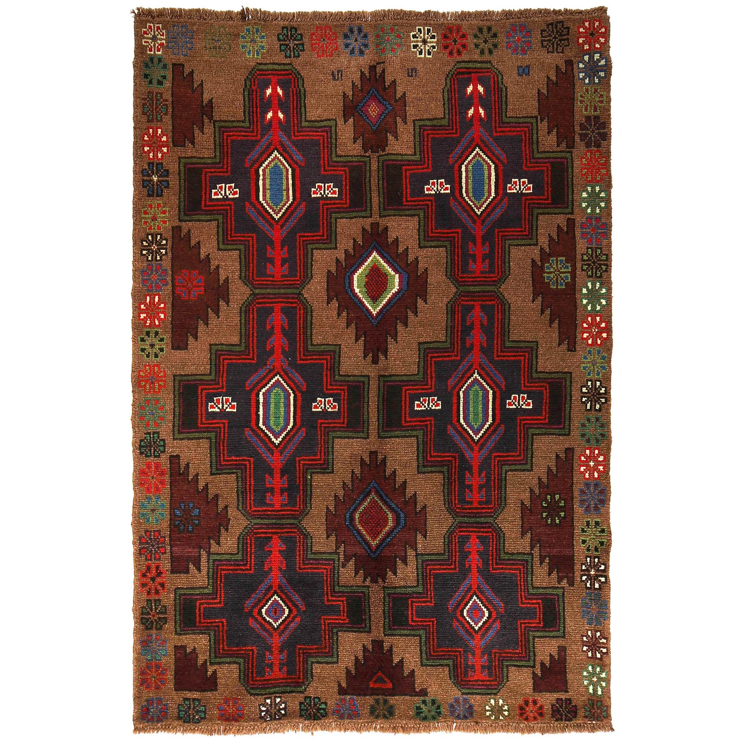 Handmade Balochi Rug 4' 2" x 6' 3" ft / 126 x 191 cm - No. W27368