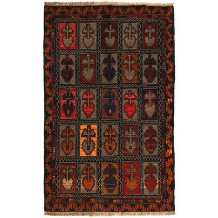 Handmade Balochi Rug 3' 7" x 5' 10" ft / 109 x 179 cm - No. W27404