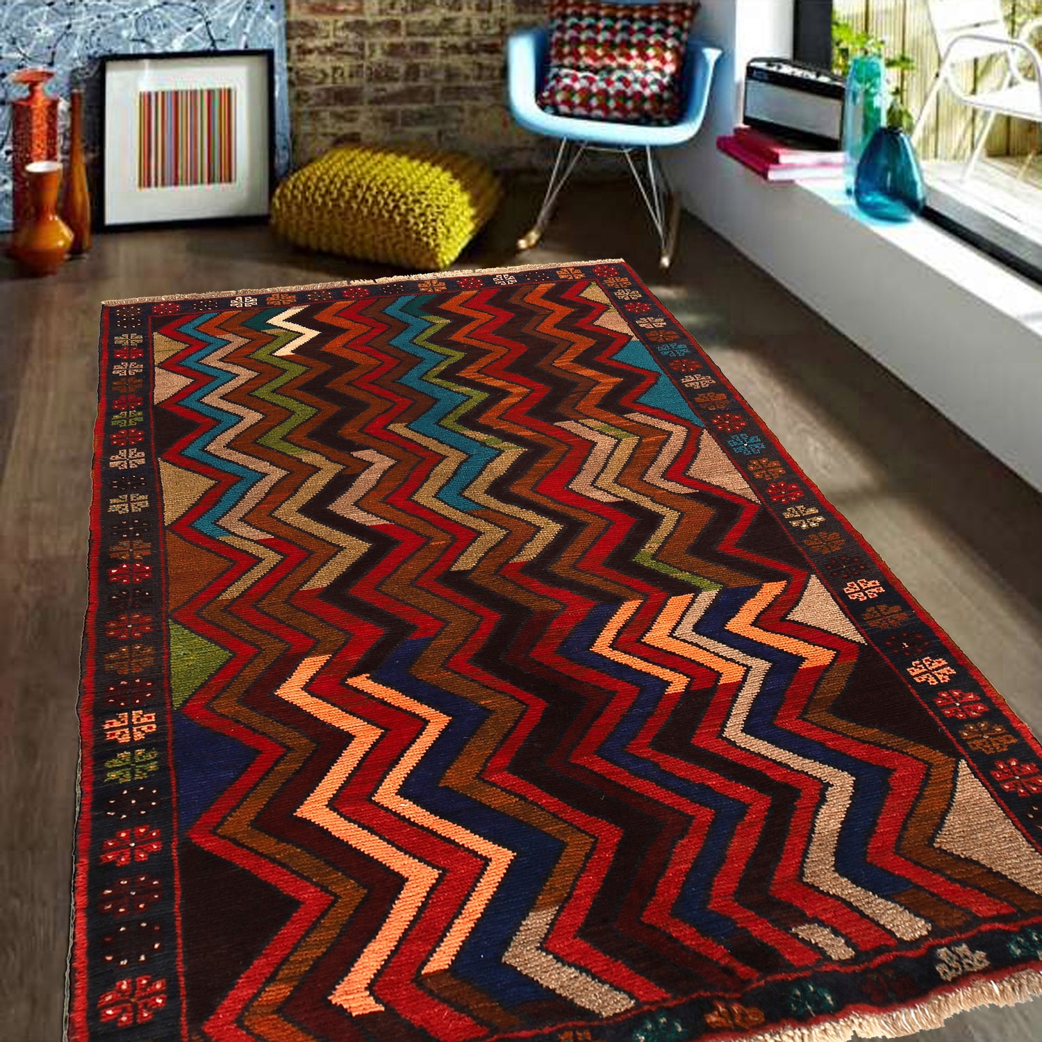 Tribal Baloch Rug 3' 7" x 6' 0" ft / 110 x 183 cm - No. W27416