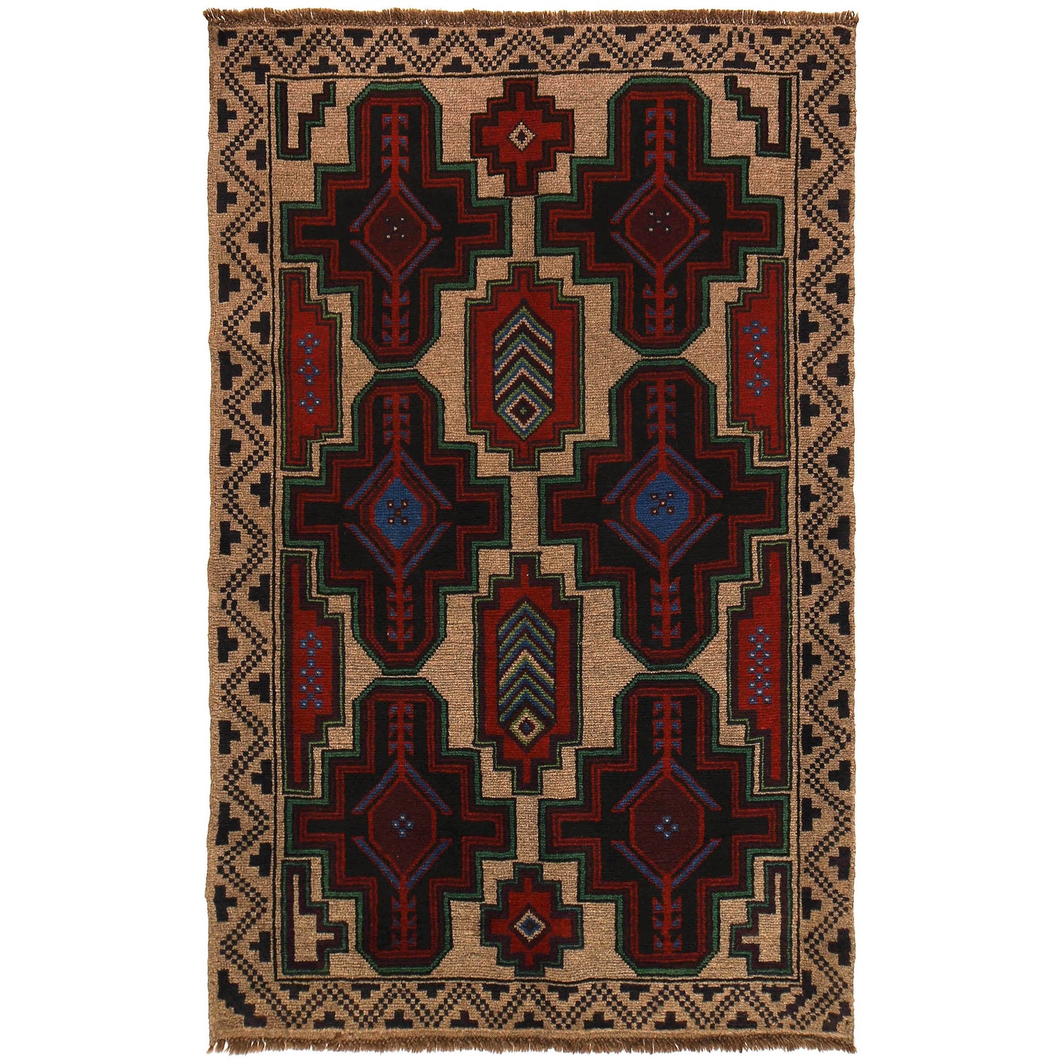 Tribal Baloch Rug 4' 1" x 6' 5" ft / 124 x 195 cm - No. W27427