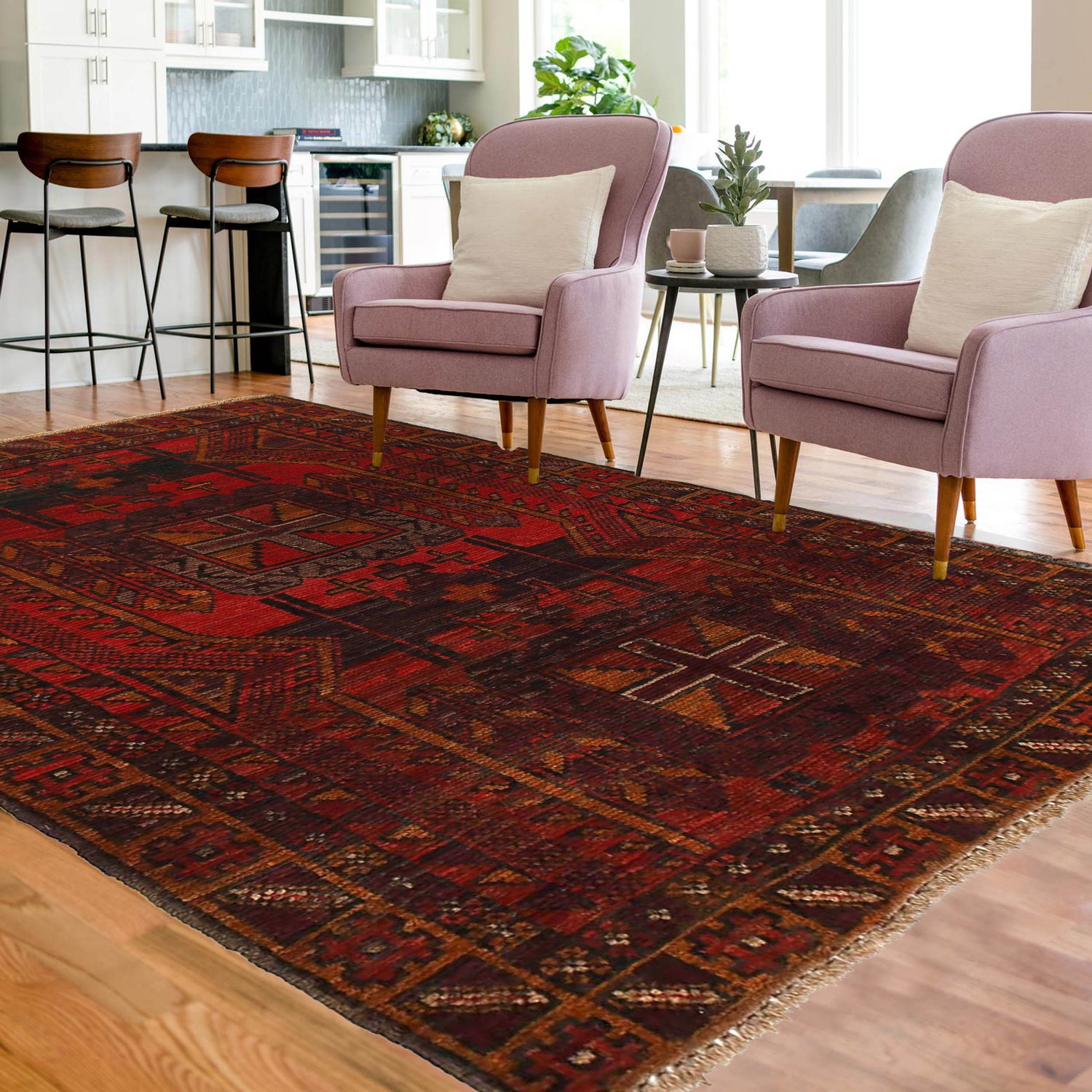 Tribal Baloch Rug 3' 9" x 5' 10" ft / 114 x 178 cm - No. W27462