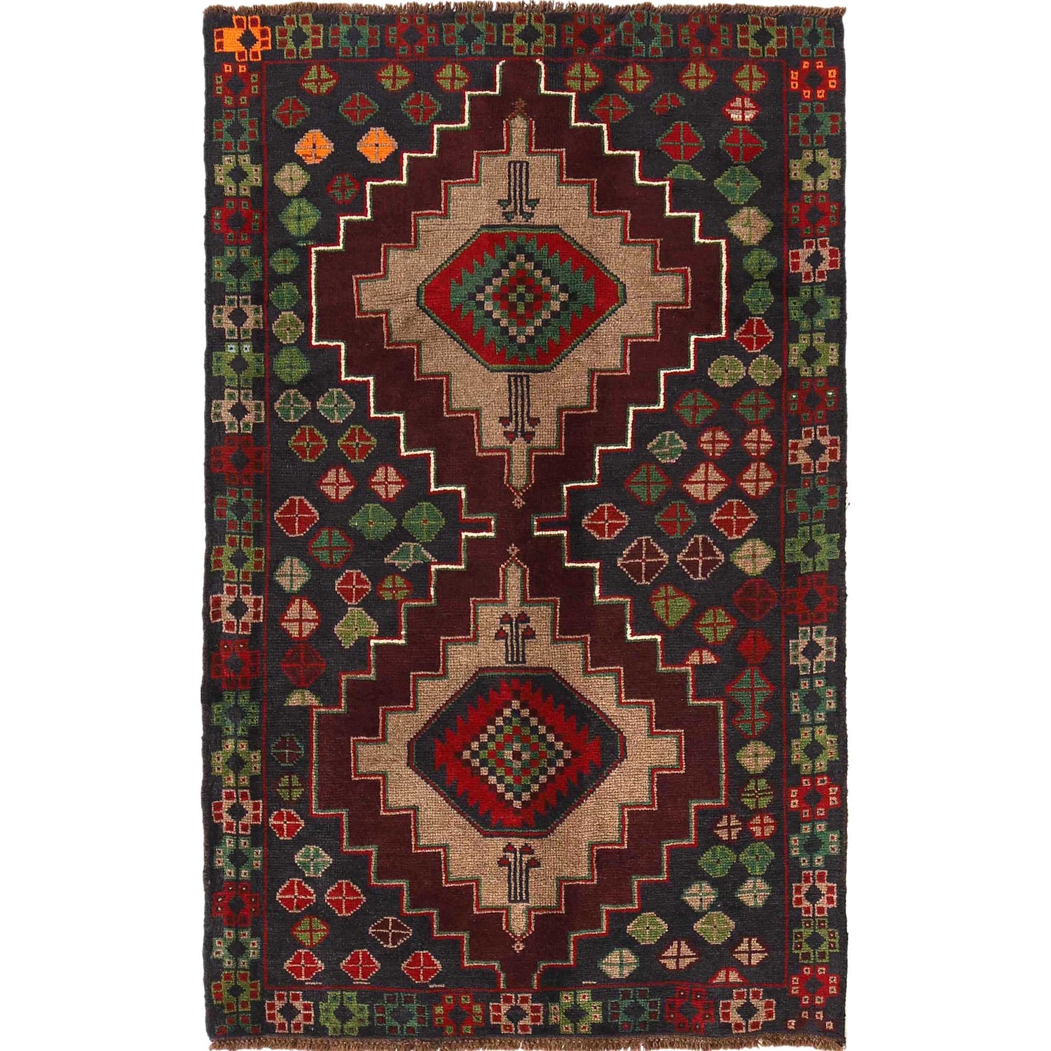 Tribal Baloch Rug 3' 10" x 6' 4" ft / 118 x 194 cm - No. W28016