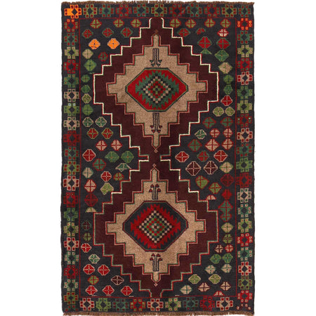 Tribal Baloch Rug 3' 10" x 6' 4" ft / 118 x 194 cm - No. W28016