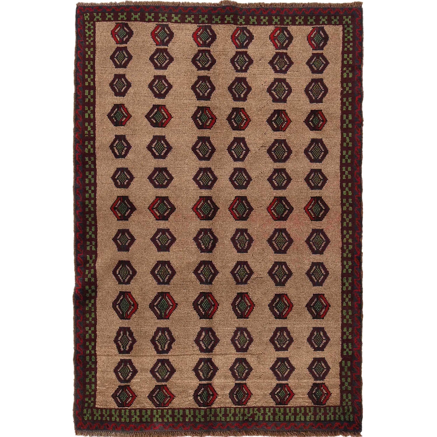 Tribal Baloch Rug 4' 3" x 6' 5" ft / 129 x 195 cm - No. W28021