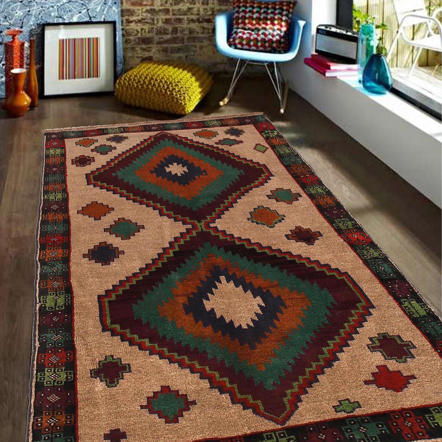 Tribal Baloch Rug 4' 0" x 6' 8" ft / 122 x 204 cm - No. W29018