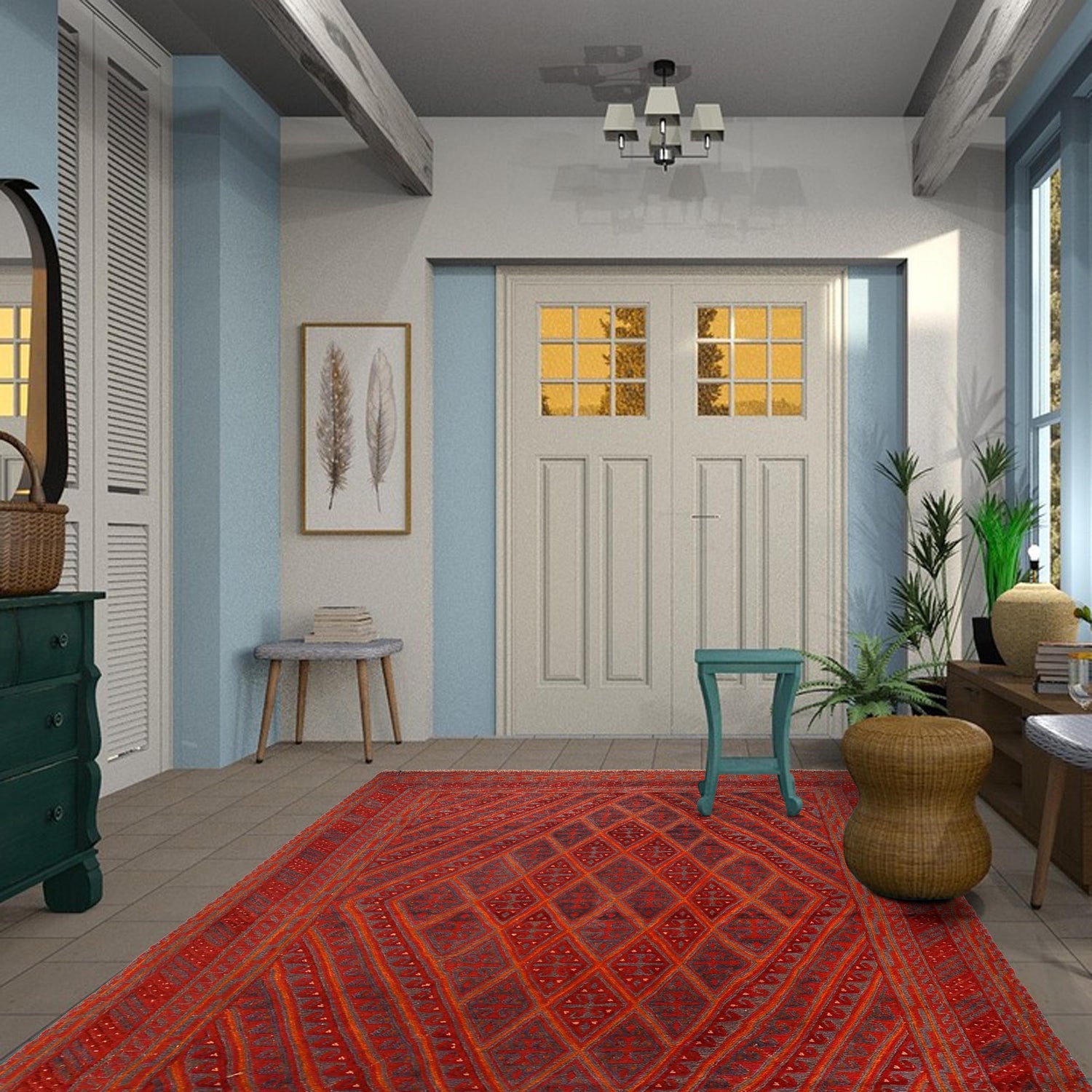 Handmade Wool Mushwani Rug 5' 3" x 6' 2" ft / 161 x 188 cm - No. W29660