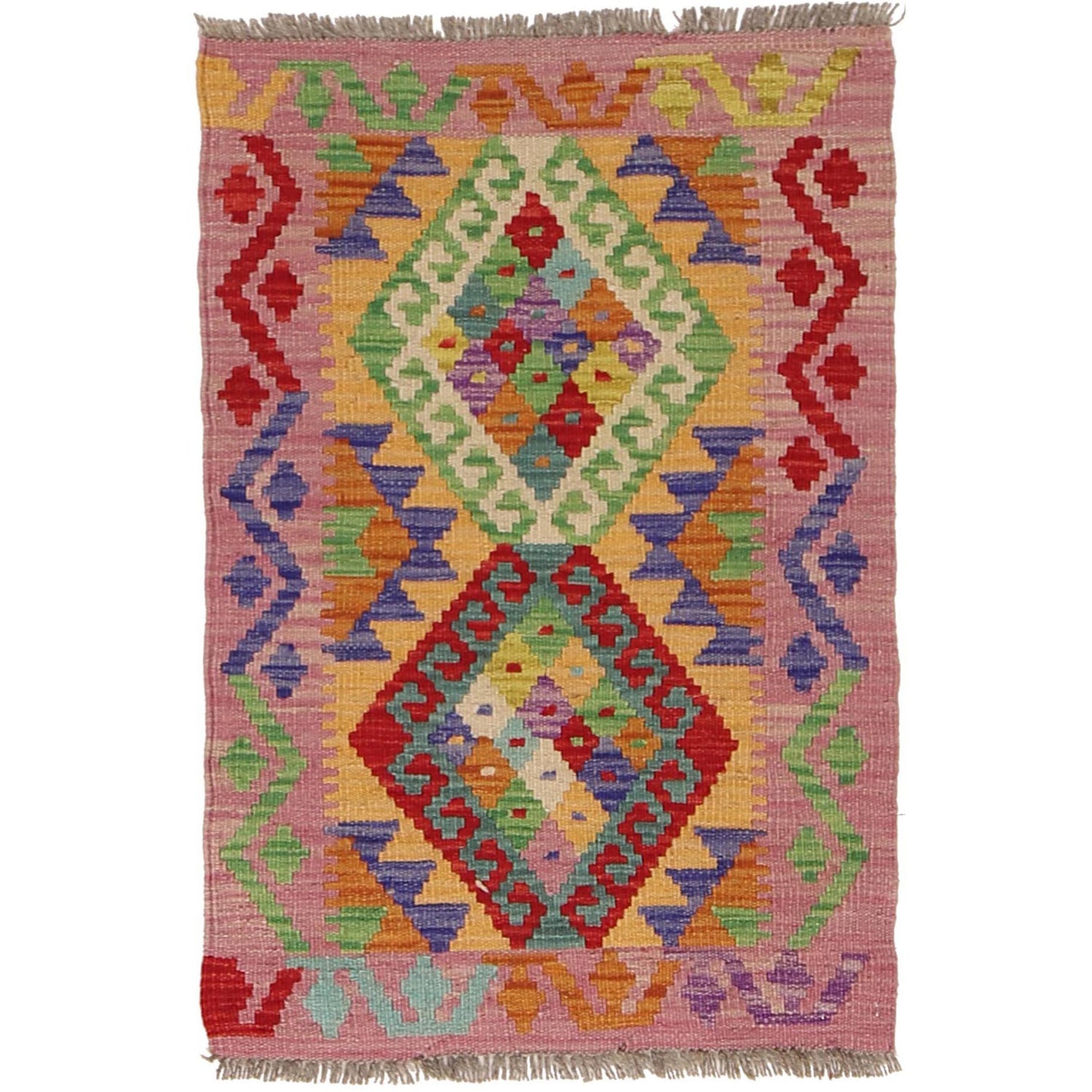 Hand Woven Wool Kelim 1' 10 x 3' 0" ft / 55 x 92 cm - No. W30319