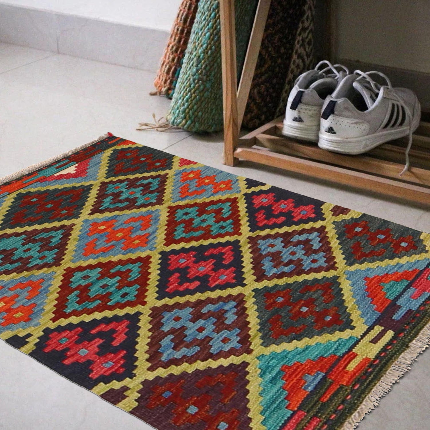 Handmade Afghan Vegetable Kilim 2' 0 x 2' 10" ft / 62 x 86 cm - No. W30335