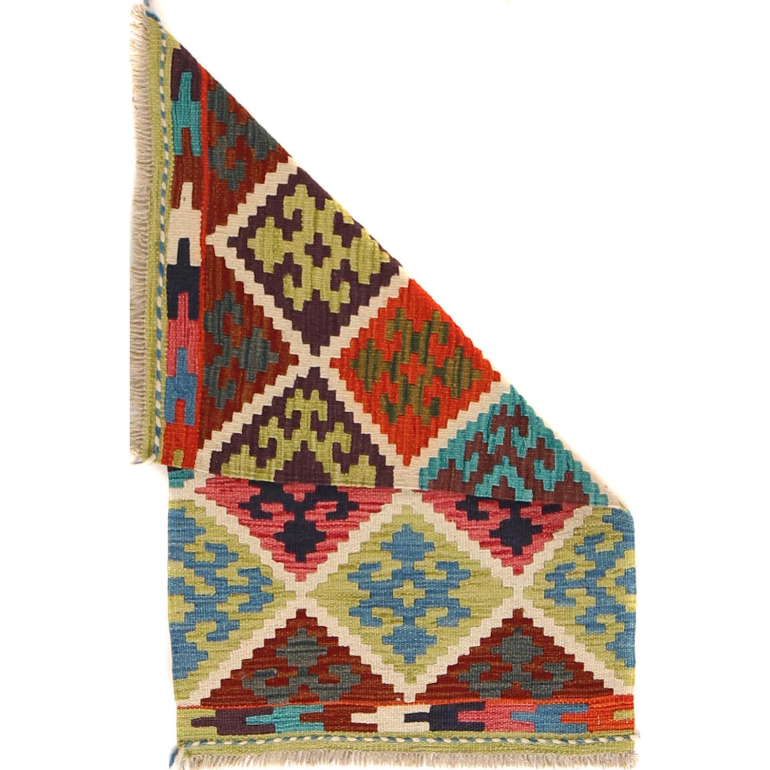 Colorful Flat-Weave Wool Kilim 2' 0 x 3' 1" ft / 60 x 95 cm - No. W30341