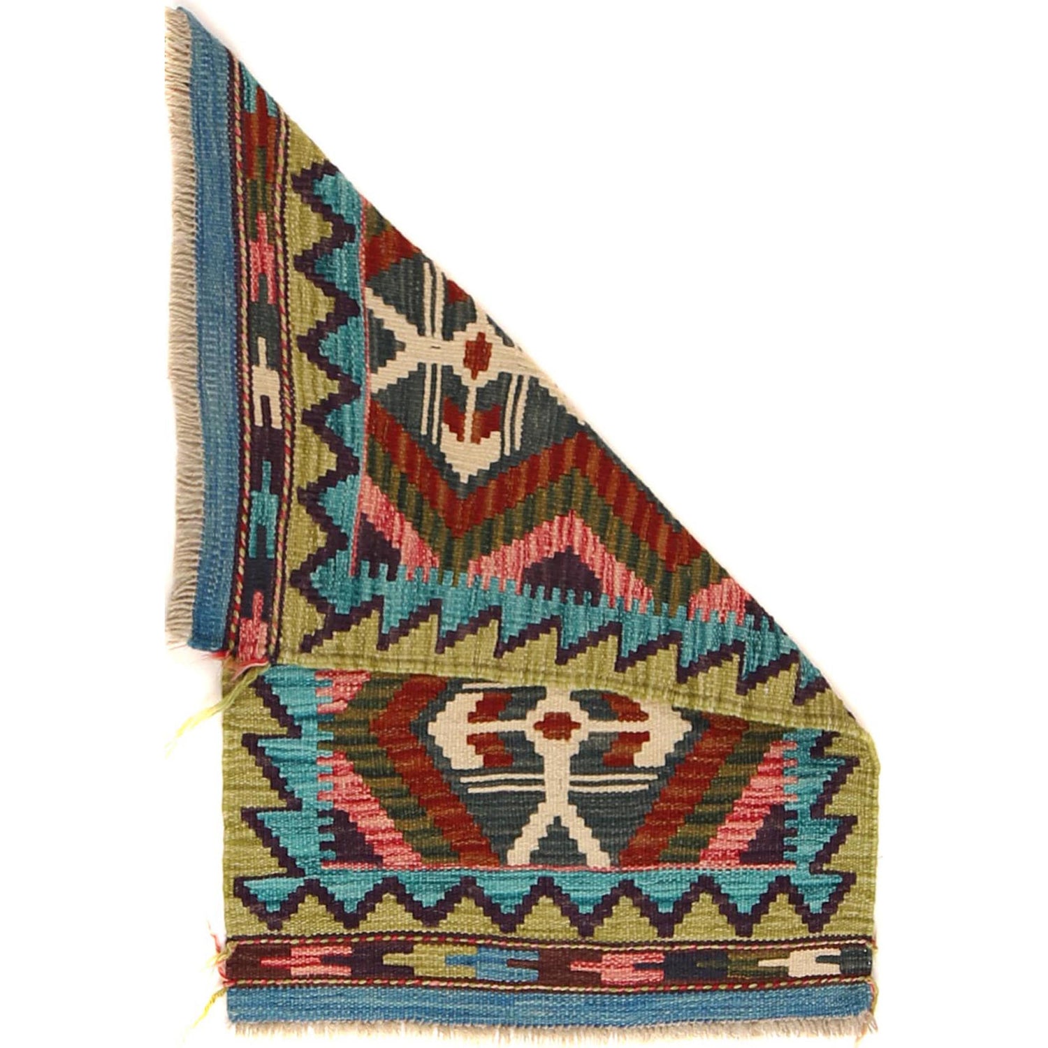 Colorful Flat-Weave Wool Kilim 2' 0 x 2' 11" ft / 60 x 90 cm - No. W30344