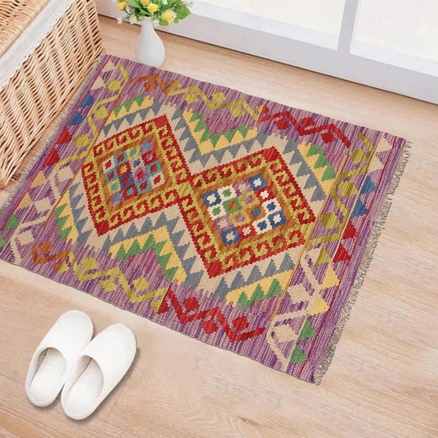 Handmade Vegetable Kilim 2' 0 x 3' 2" ft / 62 x 96 cm - No. W30348