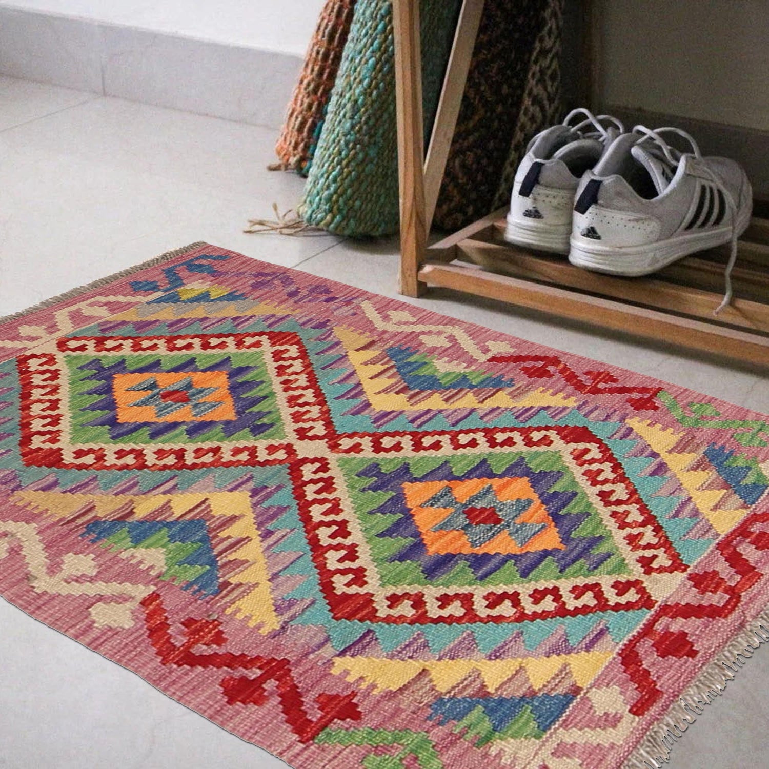 Hand Knotted Afghan Style Kilim 2' 2 x 3' 2" ft / 65 x 97 cm - No. W30359