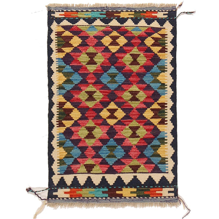 Hand Woven Wool Kelim 2' 0 x 3' 1" ft / 62 x 93 cm - No. W30363