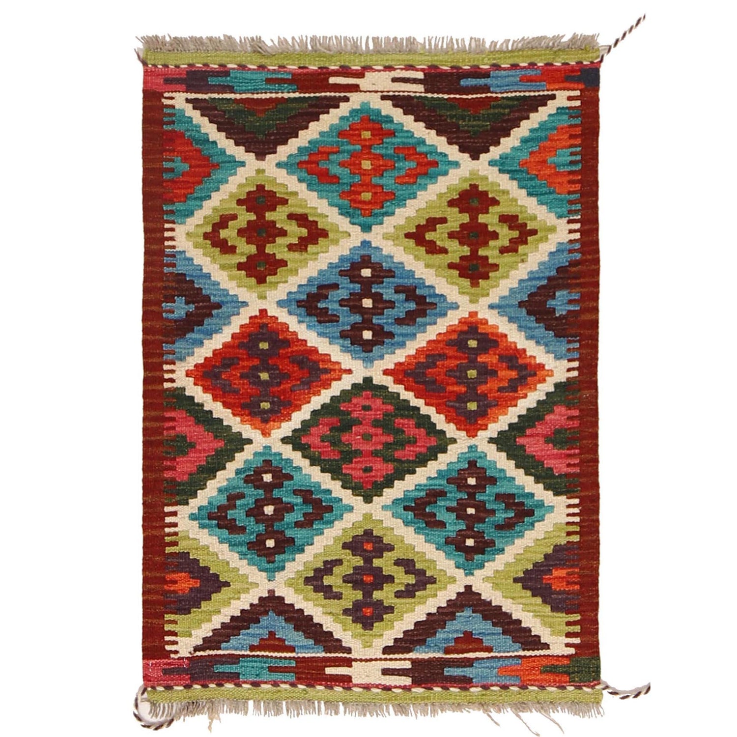 Hand Woven Wool Kelim 2' 0 x 2' 10" ft / 60 x 87 cm - No. W30364