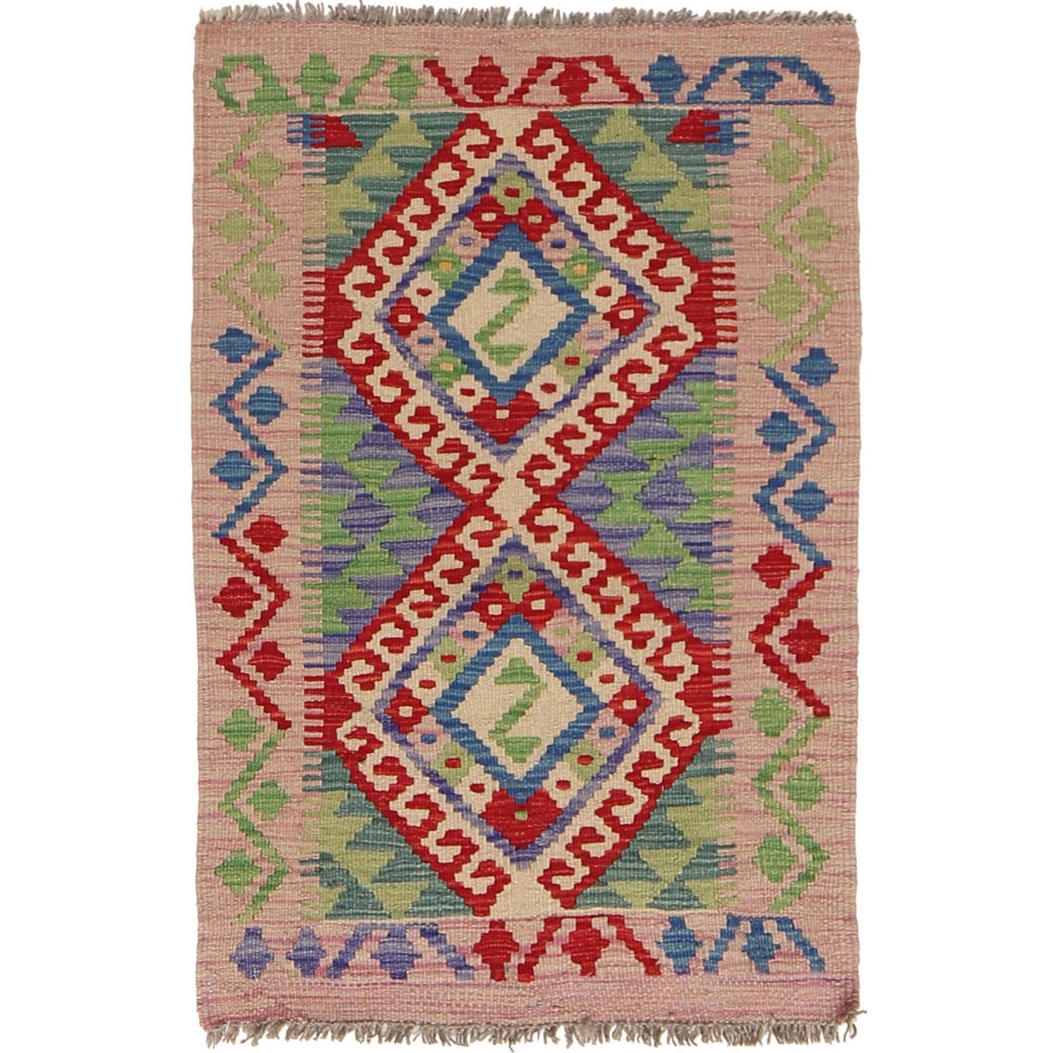 Handmade Turkish Design Wool Kilim 2' 1 x 3' 2" ft / 63 x 97 cm - No. W30368