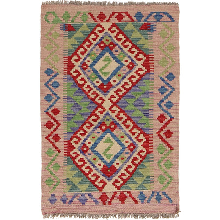 Handmade Turkish Design Wool Kilim 2' 1 x 3' 2" ft / 63 x 97 cm - No. W30368