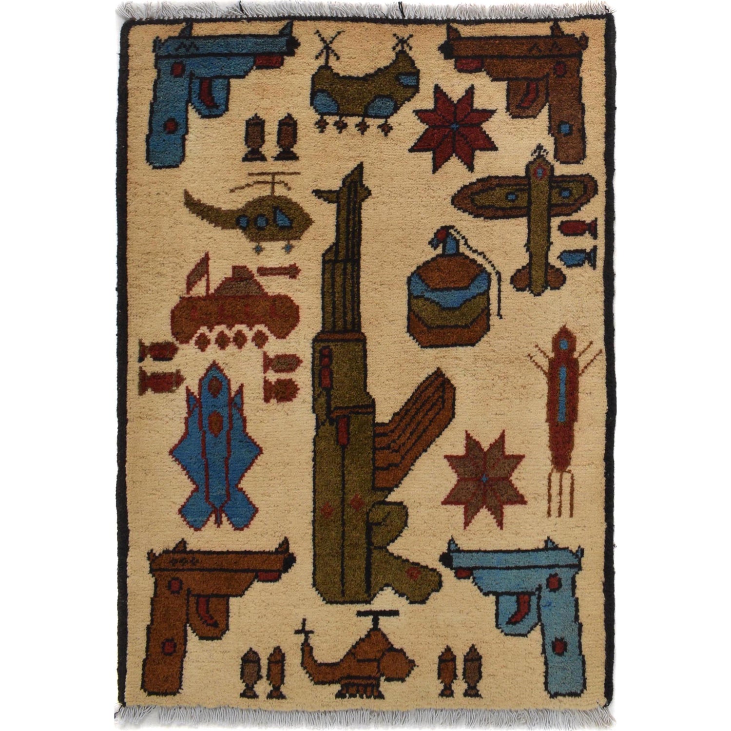 Afghan War Rug – Military Design 2' 0" x 2' 10" ft / 60 x 86 cm - No. W30694