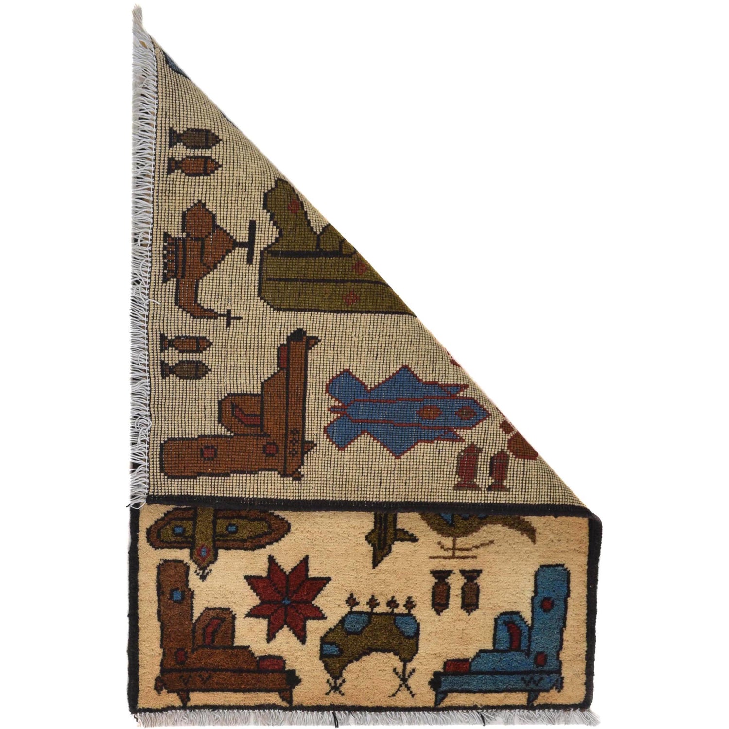 Afghan War Rug – Military Design 2' 0" x 2' 10" ft / 60 x 86 cm - No. W30694