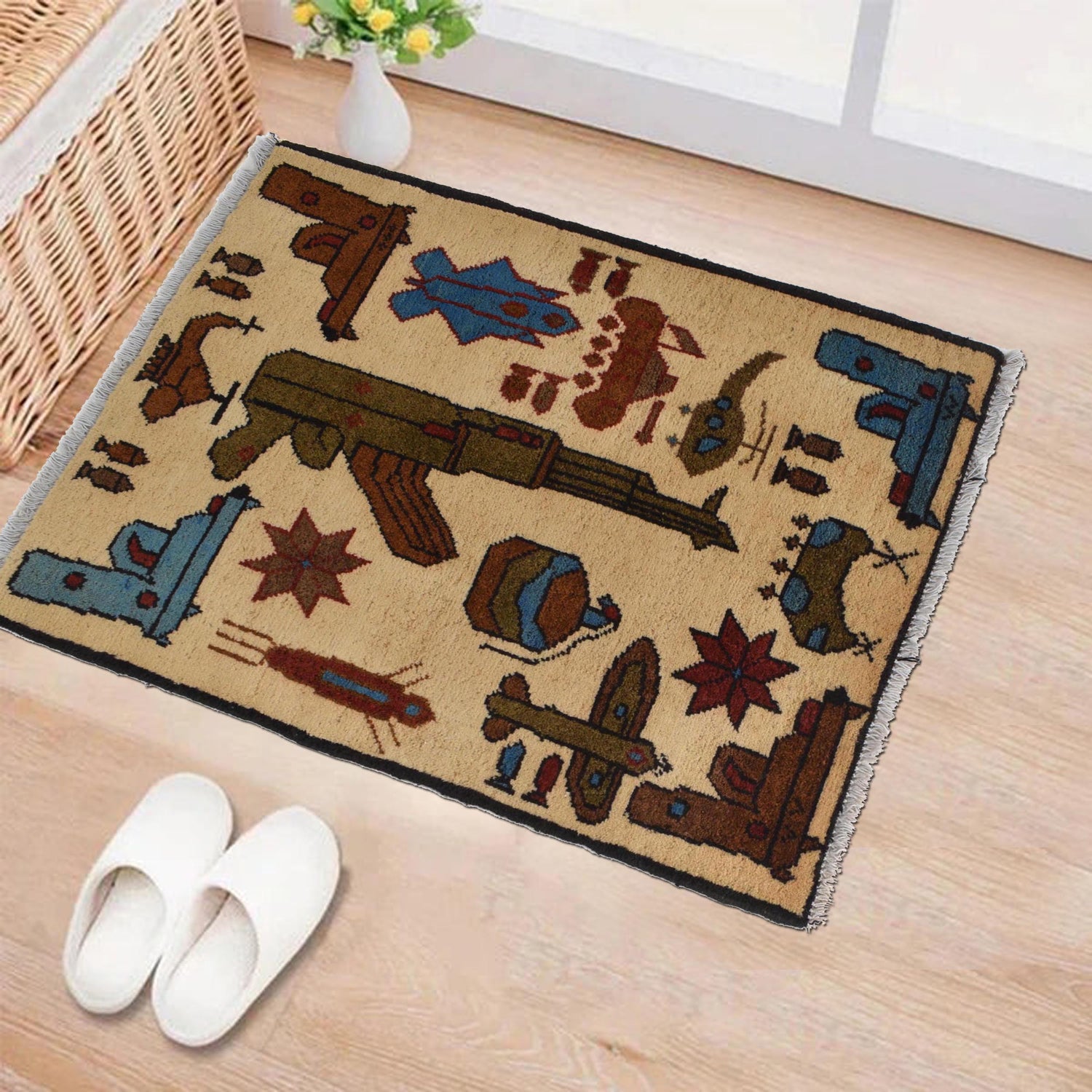 Afghan War Rug – Military Design 2' 0" x 2' 10" ft / 60 x 86 cm - No. W30694