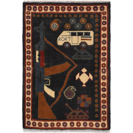 Handcrafted Afghan War Rug 2' 0" x 2' 10" ft / 62 x 86 cm - No. W30697