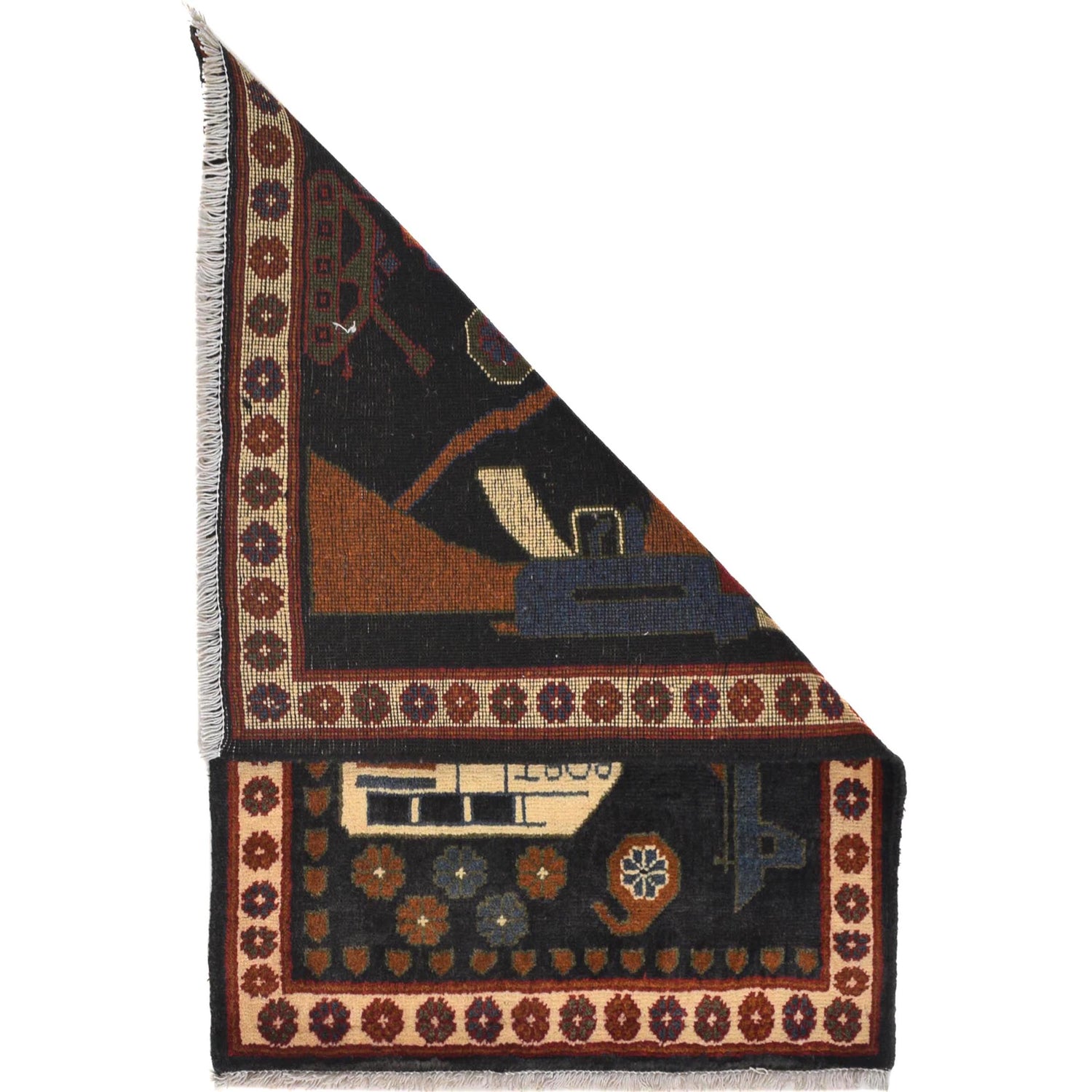 Handcrafted Afghan War Rug 2' 0" x 2' 10" ft / 62 x 86 cm - No. W30697