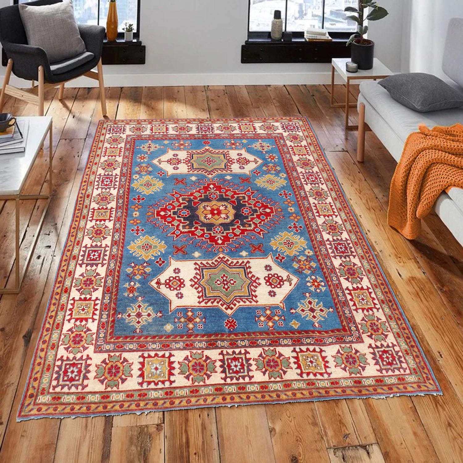 Handmade Kazak Area Rug 4' 11" x 6' 7" ft / 150 x 200 cm - No. W30733