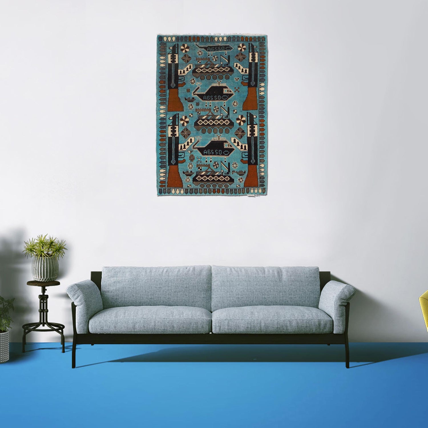 Handcrafted Afghan War Rug 2' 10" x 4' 3" ft / 87 x 129 cm - No. W30737