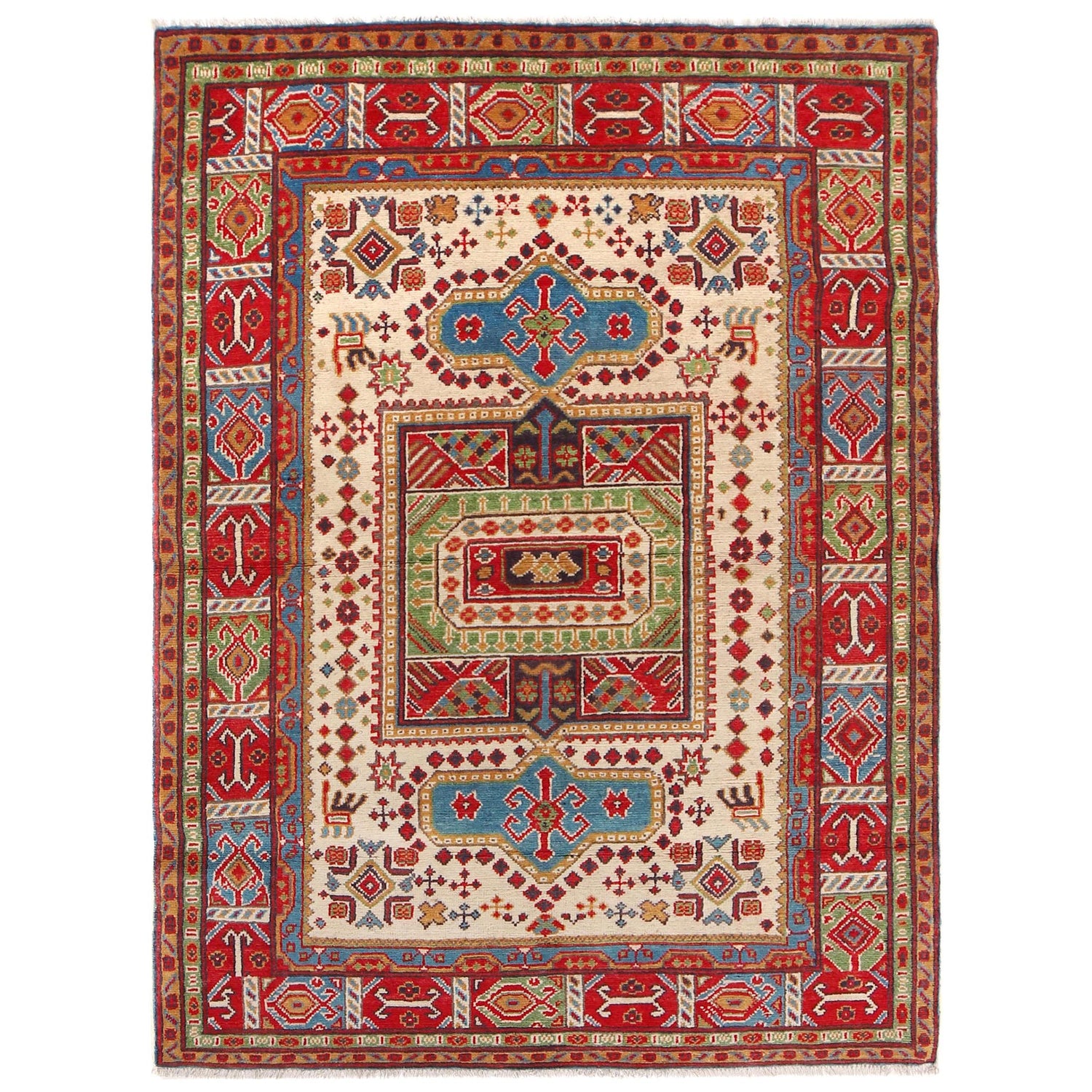 Handmade Kazak Area Rug 4' 7" x 6' 6" ft / 140 x 198 cm - No. W30750