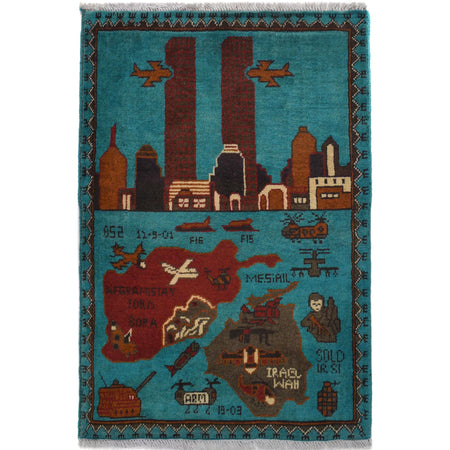 Handmade Afghan War Area Rug 2' 0" x 3' 1" ft / 62 x 94 cm - No. W30807