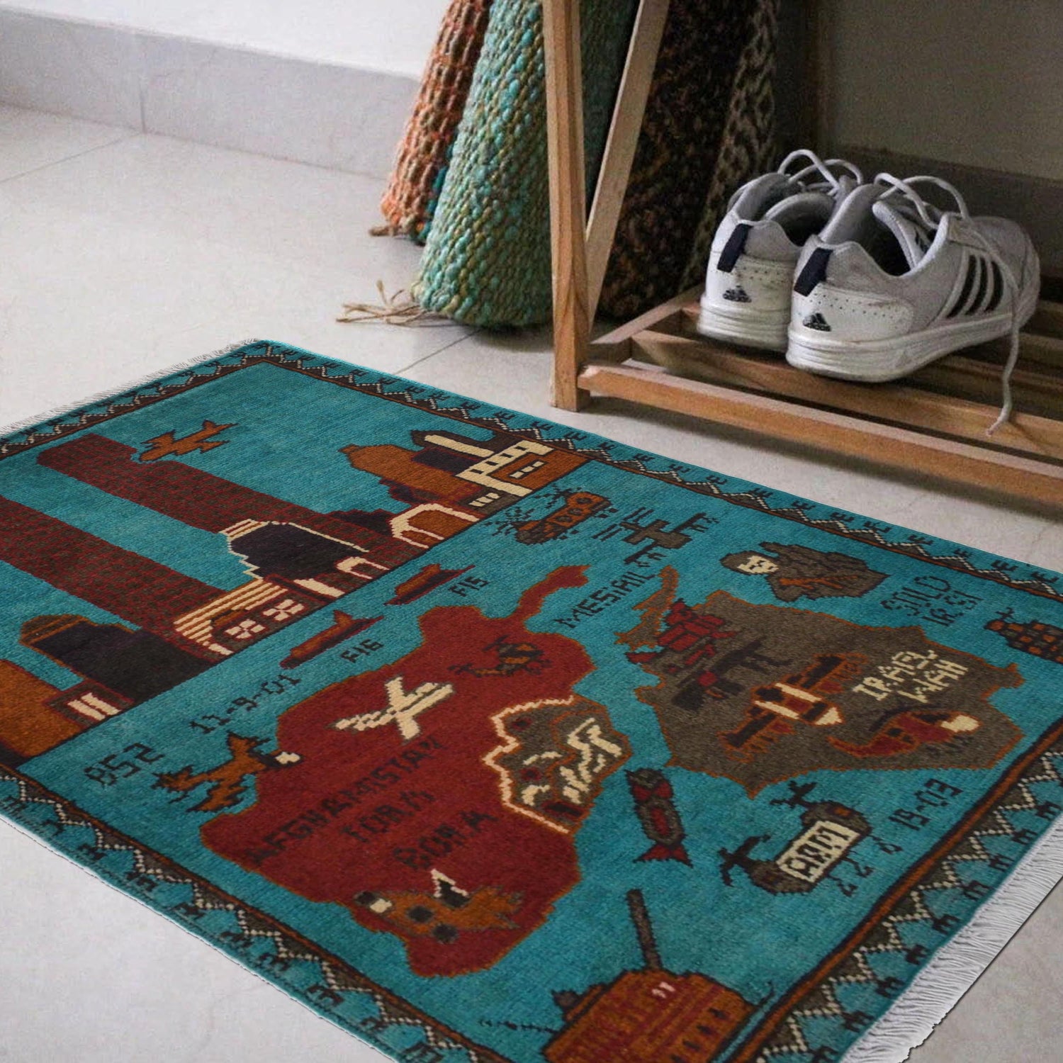 Handmade Afghan War Area Rug 2' 0" x 3' 1" ft / 62 x 94 cm - No. W30807