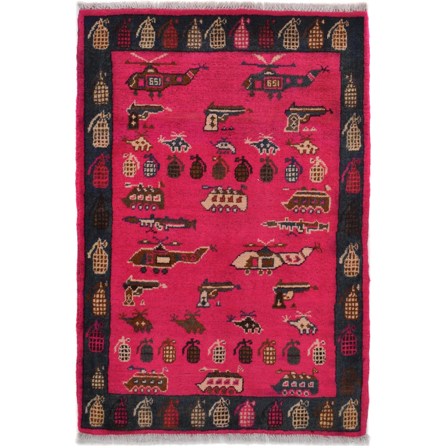 Authentic Afghan War Area Rug 2' 2" x 3' 0" ft / 65 x 92 cm - No. W30838