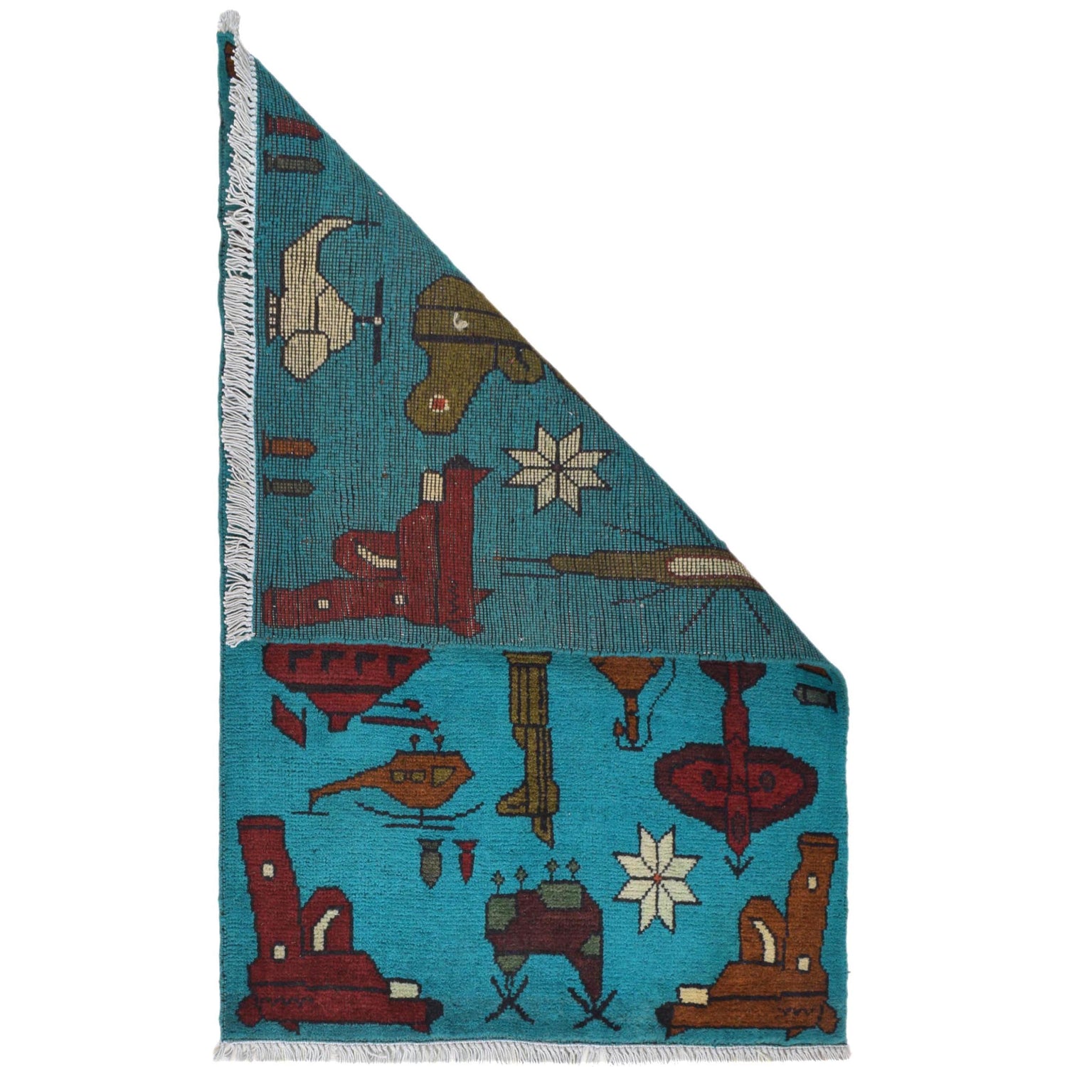 Handcrafted Afghan War Rug 2' 1" x 3' 2" ft / 63 x 97 cm - No. W30839