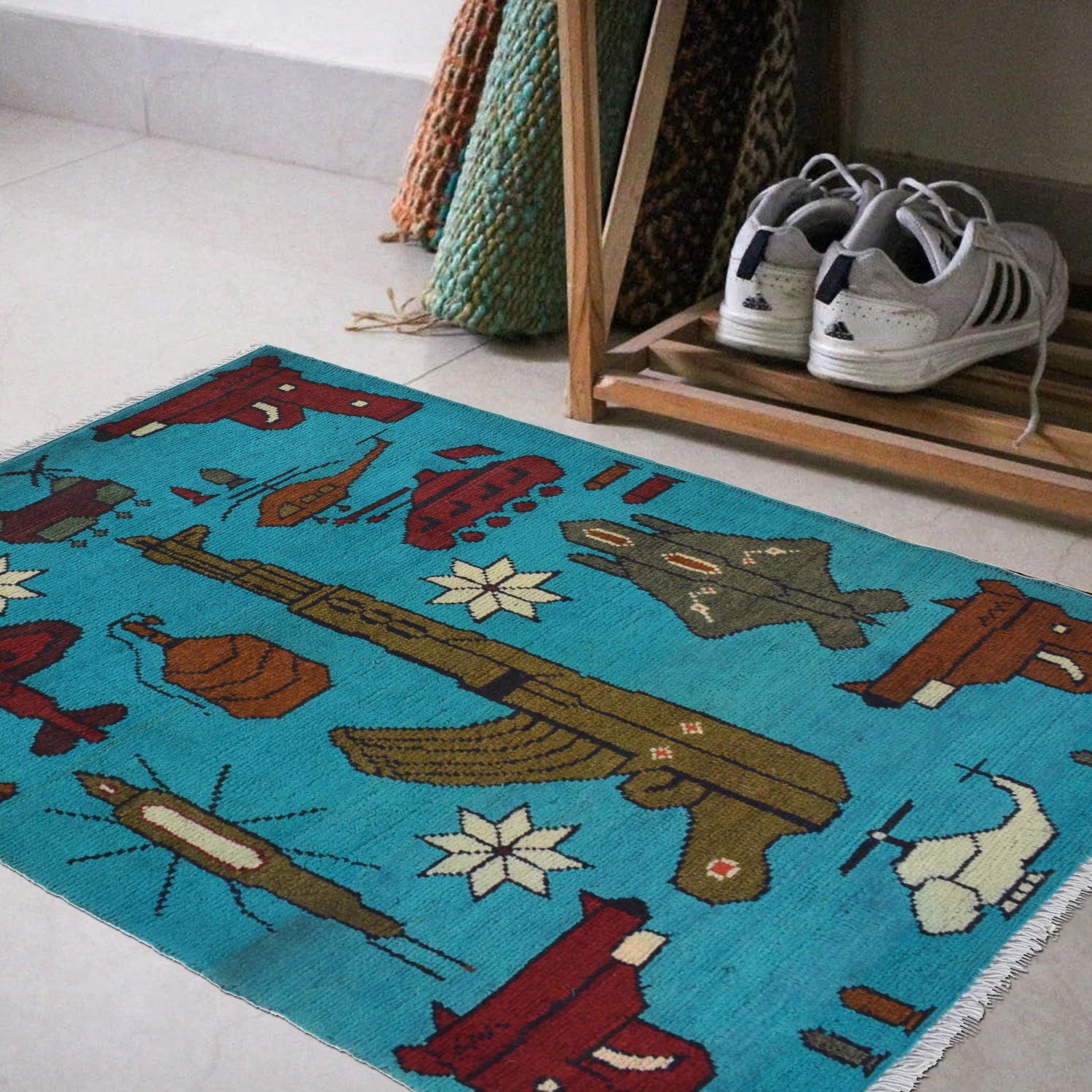 Handcrafted Afghan War Rug 2' 1" x 3' 2" ft / 63 x 97 cm - No. W30839