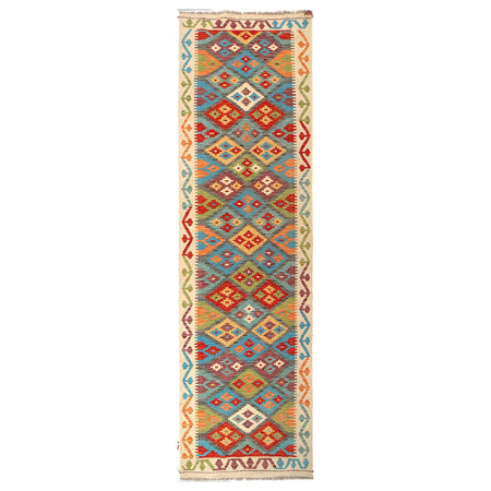 Colorful Flat-Weave Wool Kilim Runner 2' 9" x 9' 8" ft / 83 x 294 cm - No. W31060
