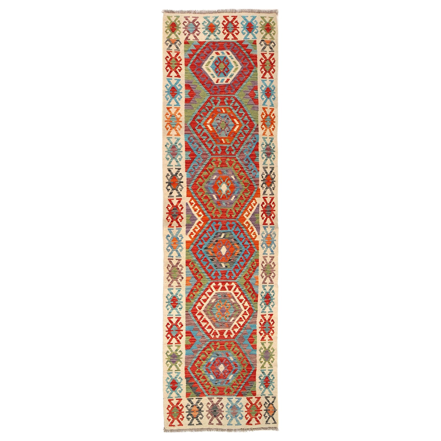 Handmade Turkish Design Wool Kilim Runner 2' 8" x 9' 11" ft / 81 x 301 cm - No. W31061
