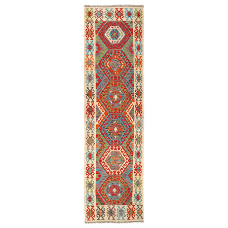 Handmade Turkish Design Wool Kilim Runner 2' 8" x 9' 11" ft / 81 x 301 cm - No. W31061