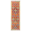 Colorful Flat-Weave Wool Kilim Runner 2' 11" x 9' 8" ft / 90 x 294 cm - No. W31085