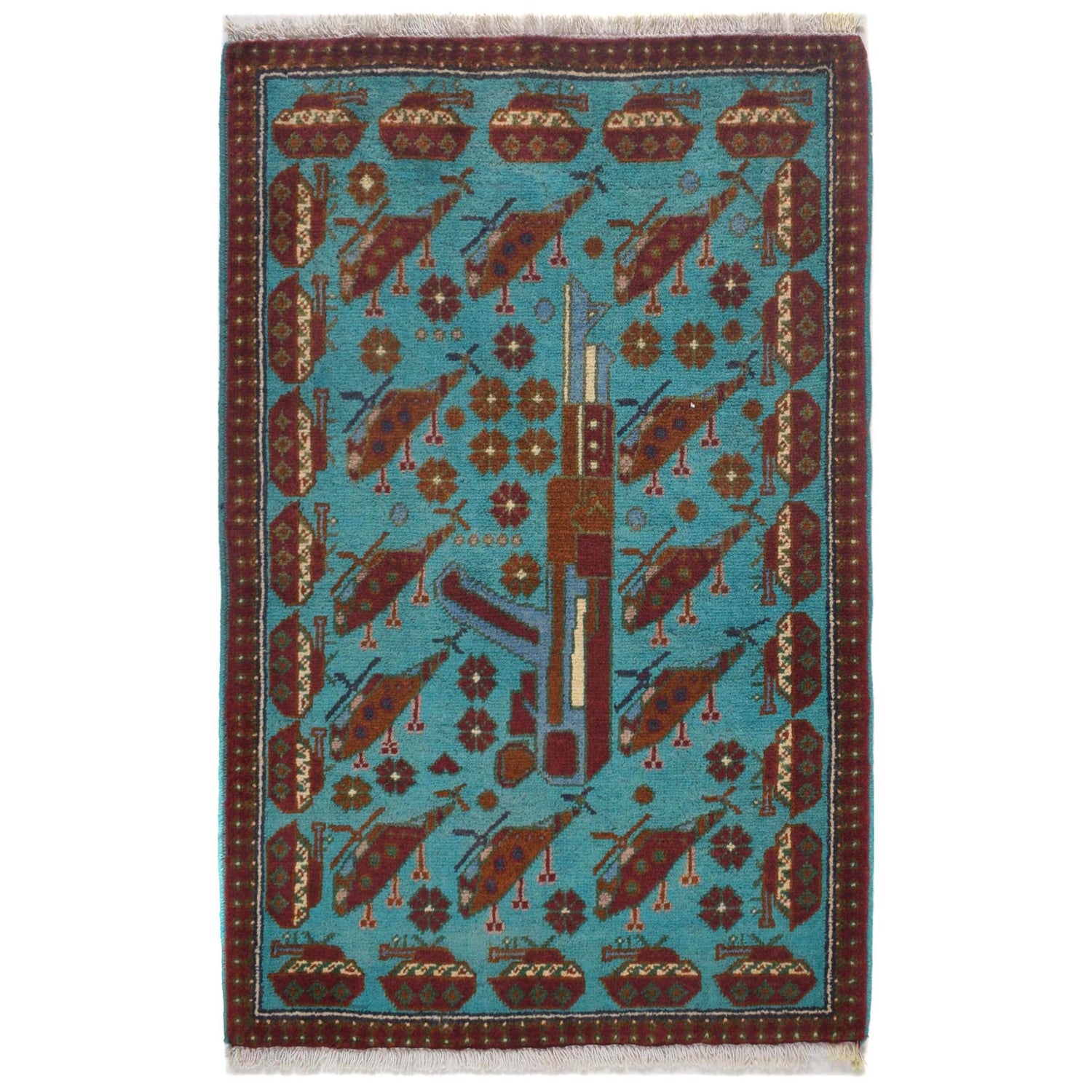 Handmade Afghan War Area Rug 2' 1" x 3' 1" ft / 63 x 94 cm - No. W31105